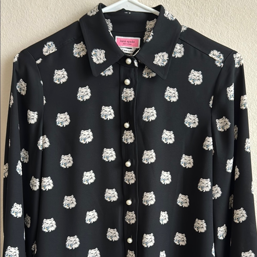 Kate Spade Black Shirt with Cat Pattern size xs - Picture 3 of 10